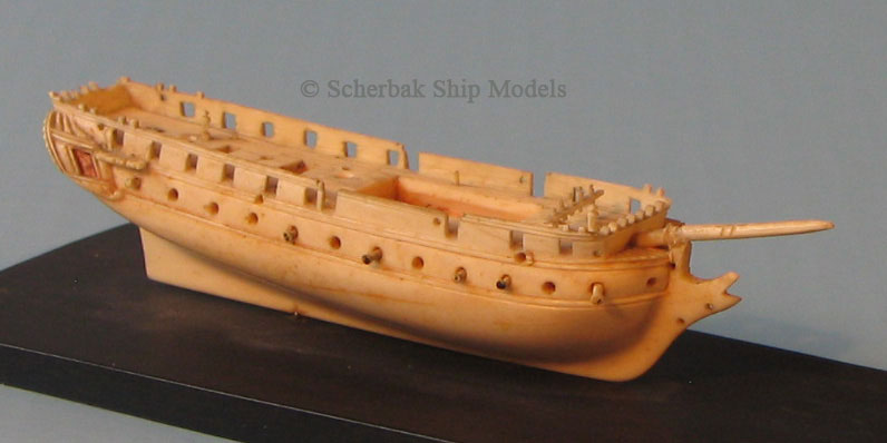 Dieppe ivory ship model, Napoleonic frigate
