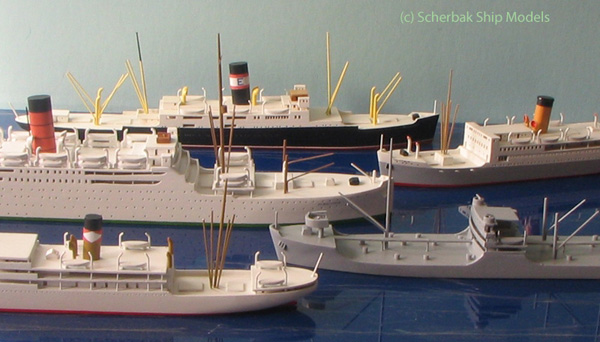 Waterline wooden ocean liner models by Scherbak