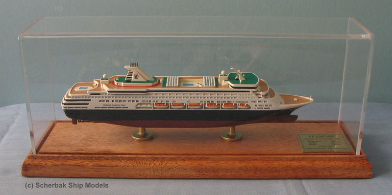 Veendam cruise ship model in case, photo